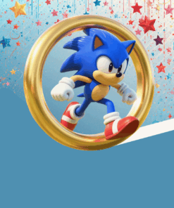 Sonic pozivnica za rođendan sa zlatnim prstenom i zvezdicama digitalni dizajn