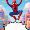 decija spider pozivnica sareni grad crtani dizajn rodjendan