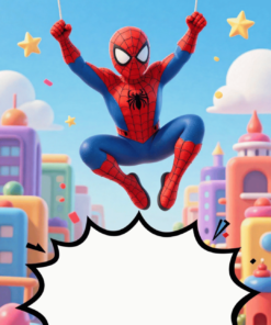 decija spider pozivnica sareni grad crtani dizajn rodjendan