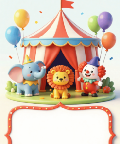 pozivnica za deciji rodjendan cirkus klovn lav slon sator