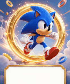 Sonic pozivnica sa velikim zlatnim krugom za rođendan