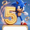 Sonic pozivnica sa velikim zlatnim brojem 5