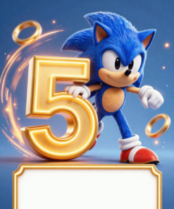 Sonic pozivnica sa velikim zlatnim brojem 5