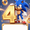 Sonic pozivnica za 4. rođendan sa zlatnim brojem 4
