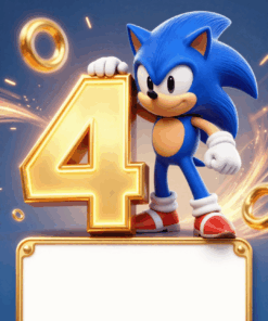 Sonic pozivnica za 4. rođendan sa zlatnim brojem 4