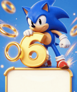 Sonic pozivnica za 6. rođendan sa zlatnim brojem 6
