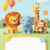 jungle safari pozivnica za deciji rodjendan sa zivotinjama pastel boje