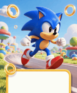 Sonic pozivnica za rođendan sa plavim dekorativnim okvirom