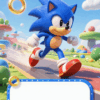 Sonic pozivnica za rođendan sa plavim dekorativnim okvirom