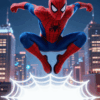 dečija rođendanska pozivnica sa spider herojem neon grad dizajn