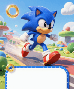 Sonic pozivnica za rođendan sa plavim dekorativnim okvirom