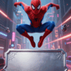 premium decija pozivnica spider hero futuristicki grad