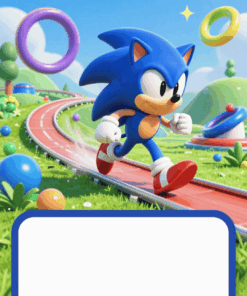 Sonic pozivnica za rođendan sa trkačkom stazom i plavim okvirom