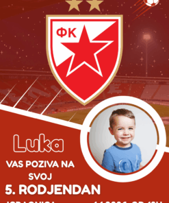 Crvena Zvezda pozivnica za rođendan sa slikom deteta | Premium personalizovana (24h)